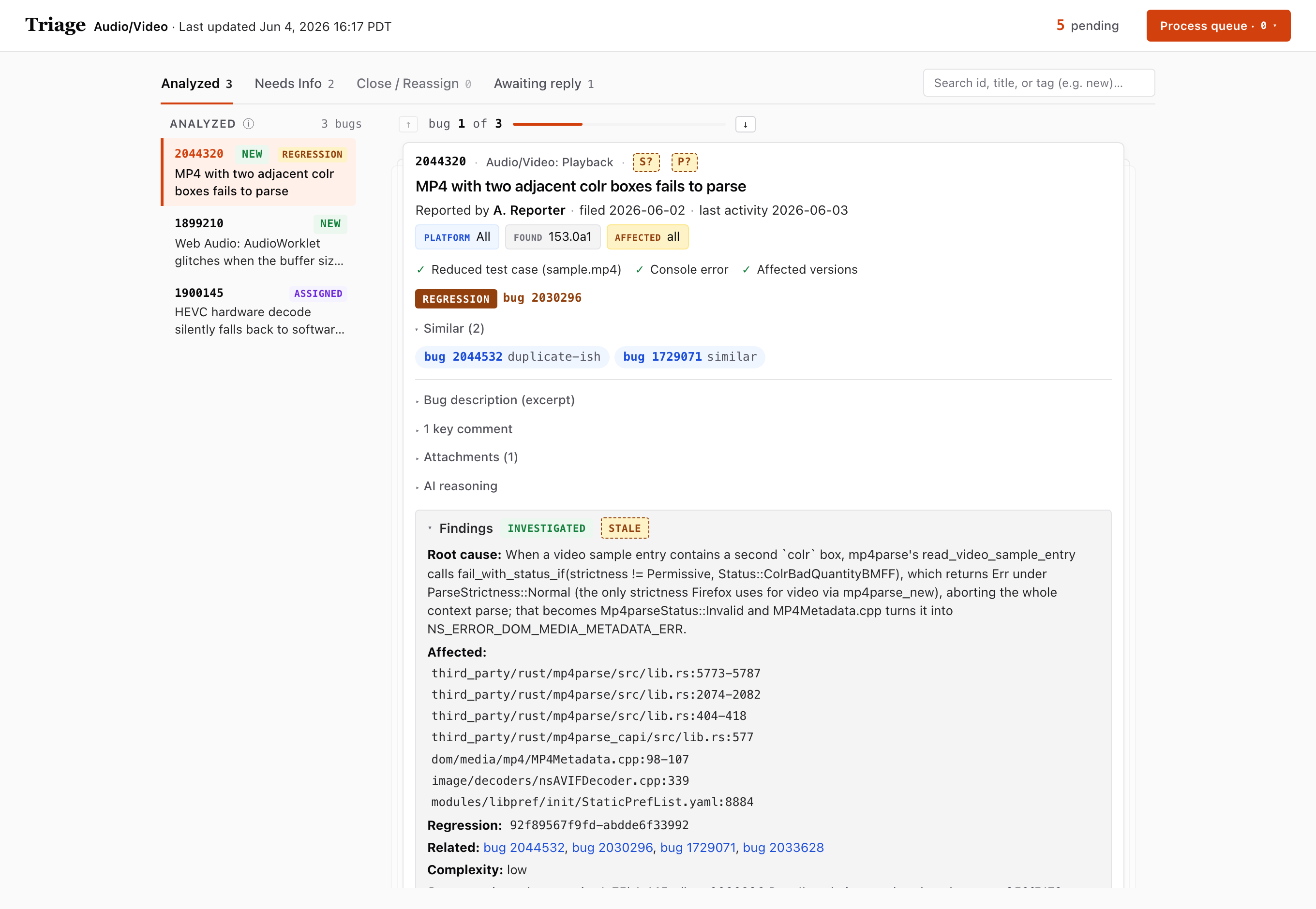 The FX Bug Toolkit triage dashboard